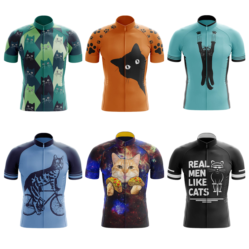 Mountain Biking Cartoon - Jersey Bersepeda Pria KARTUN CAT Atasan