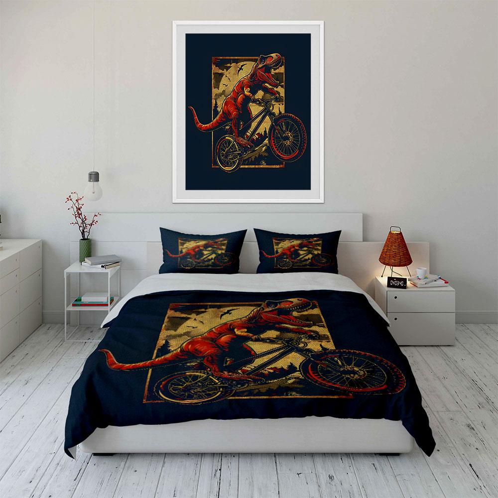 3pcs Set Sprei T-Rex Mengendar - Mountain Biking Cartoon ulasan dan harga